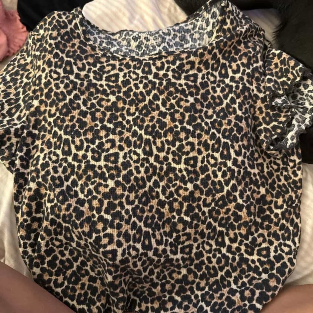 American Eagle Outfitters Leopard Print Short Sleeve Top - Tan, Brown, Black
